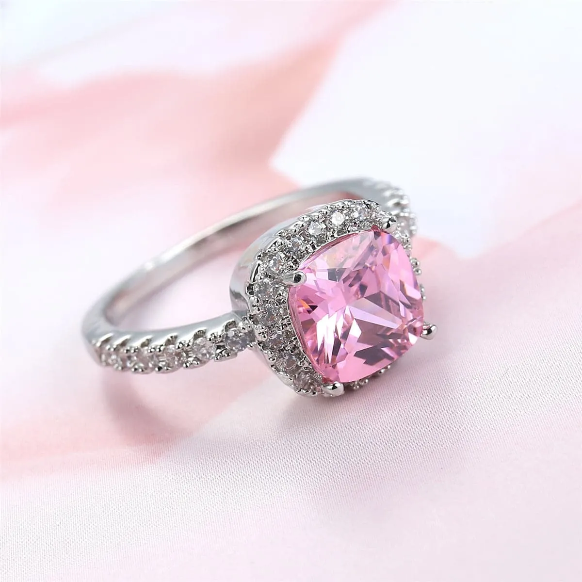 Pink Crystal & Cubic Zirconia Princess Channel Ring