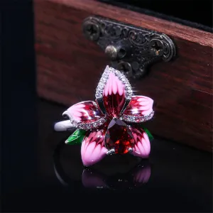 Pink Crystal & Cubic Zirconia Rose Ring