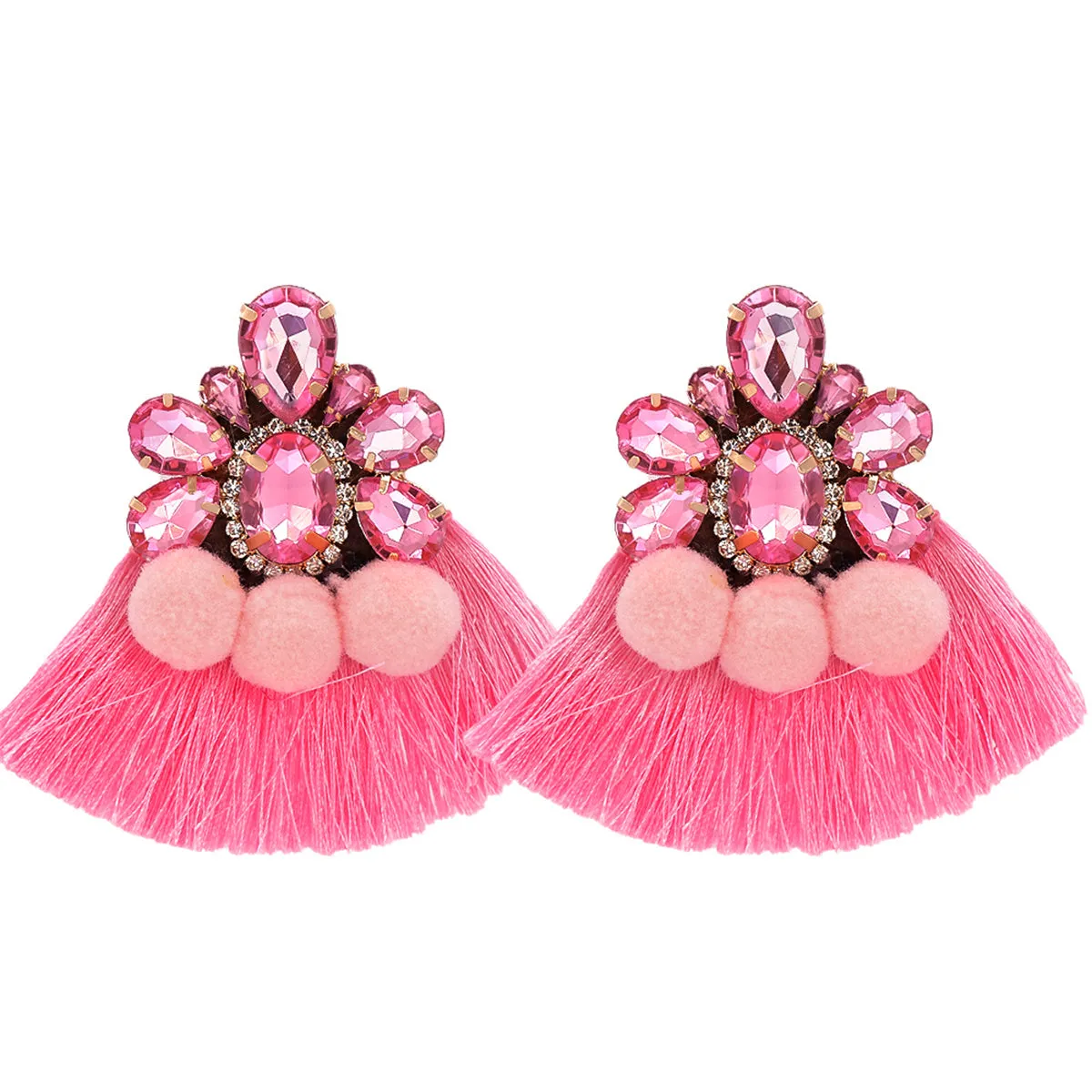 Pink Crystal & Polyster 18K Gold-Plated Tassel Drop Earring