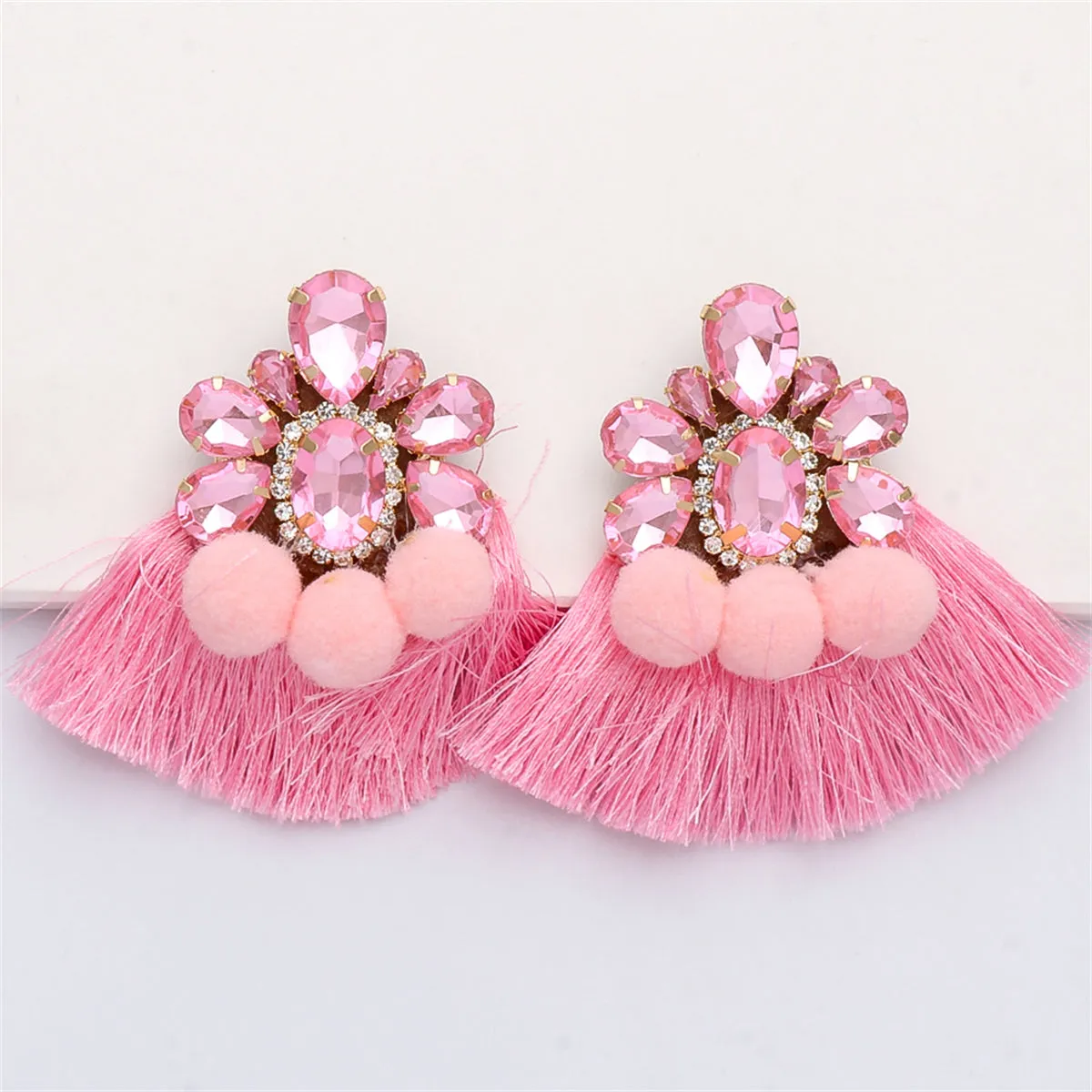 Pink Crystal & Polyster 18K Gold-Plated Tassel Drop Earring