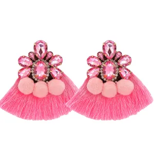 Pink Crystal & Polyster 18K Gold-Plated Tassel Drop Earring