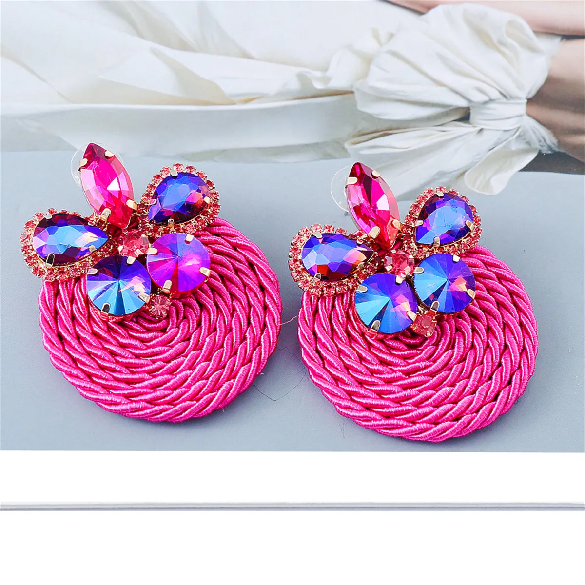 Pink Cubic Zirconia & 18K Gold-Plated Butterfly Round Drop Earrings