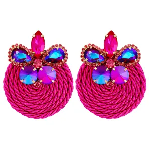 Pink Cubic Zirconia & 18K Gold-Plated Butterfly Round Drop Earrings
