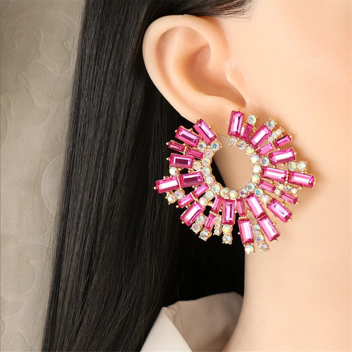 Pink Cubic Zirconia & 18K Gold-Plated Hola Round Stud Earrings