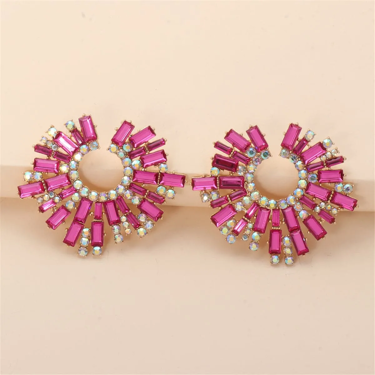 Pink Cubic Zirconia & 18K Gold-Plated Hola Round Stud Earrings