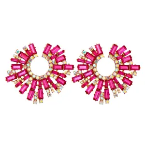 Pink Cubic Zirconia & 18K Gold-Plated Hola Round Stud Earrings