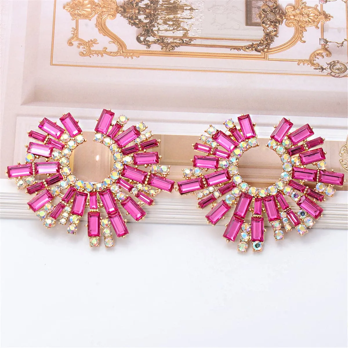 Pink Cubic Zirconia & 18K Gold-Plated Hola Round Stud Earrings