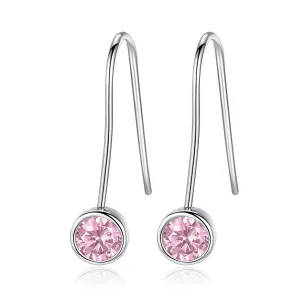 Pink Cubic Zirconia & Silver-Plated Bezel-Set Drop Earrings