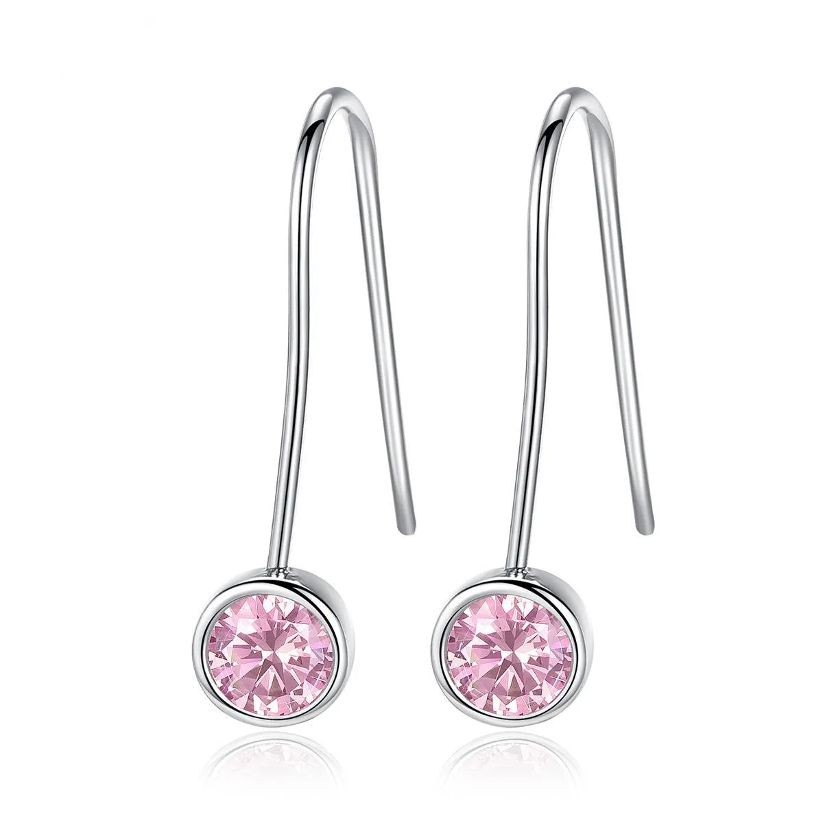 Pink Cubic Zirconia & Silver-Plated Bezel-Set Drop Earrings