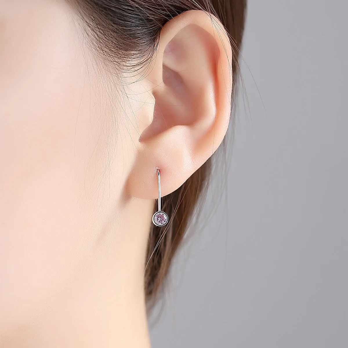 Pink Cubic Zirconia & Silver-Plated Bezel-Set Drop Earrings