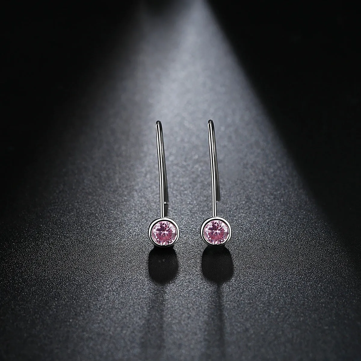 Pink Cubic Zirconia & Silver-Plated Bezel-Set Drop Earrings