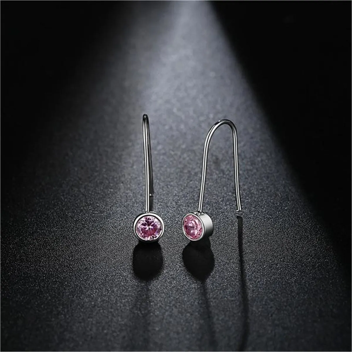 Pink Cubic Zirconia & Silver-Plated Bezel-Set Drop Earrings