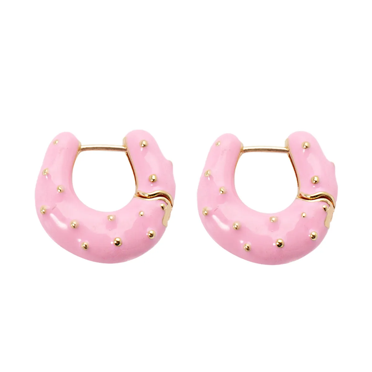 Pink Enamel & 18K Gold-Plated Huggie Earrings