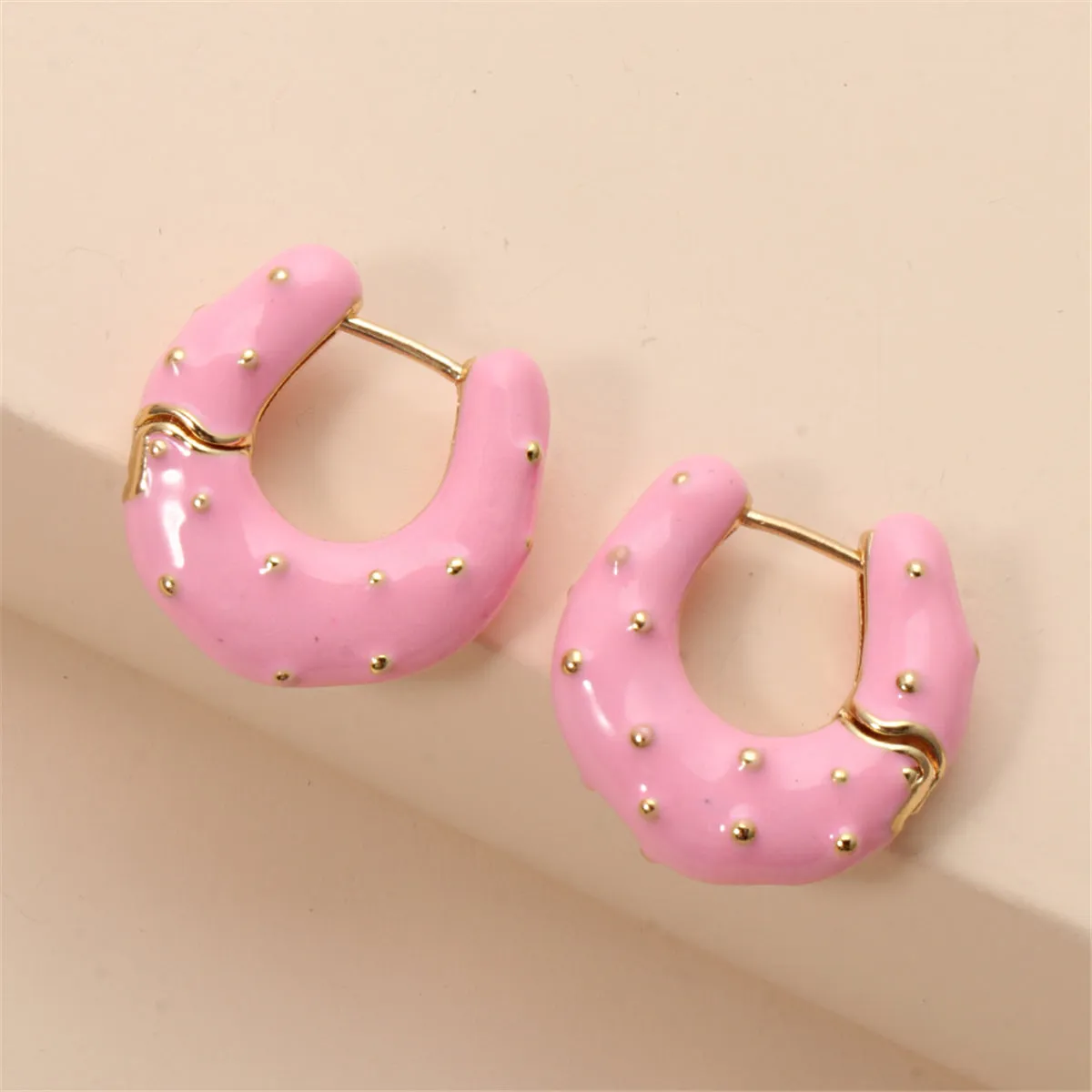 Pink Enamel & 18K Gold-Plated Huggie Earrings