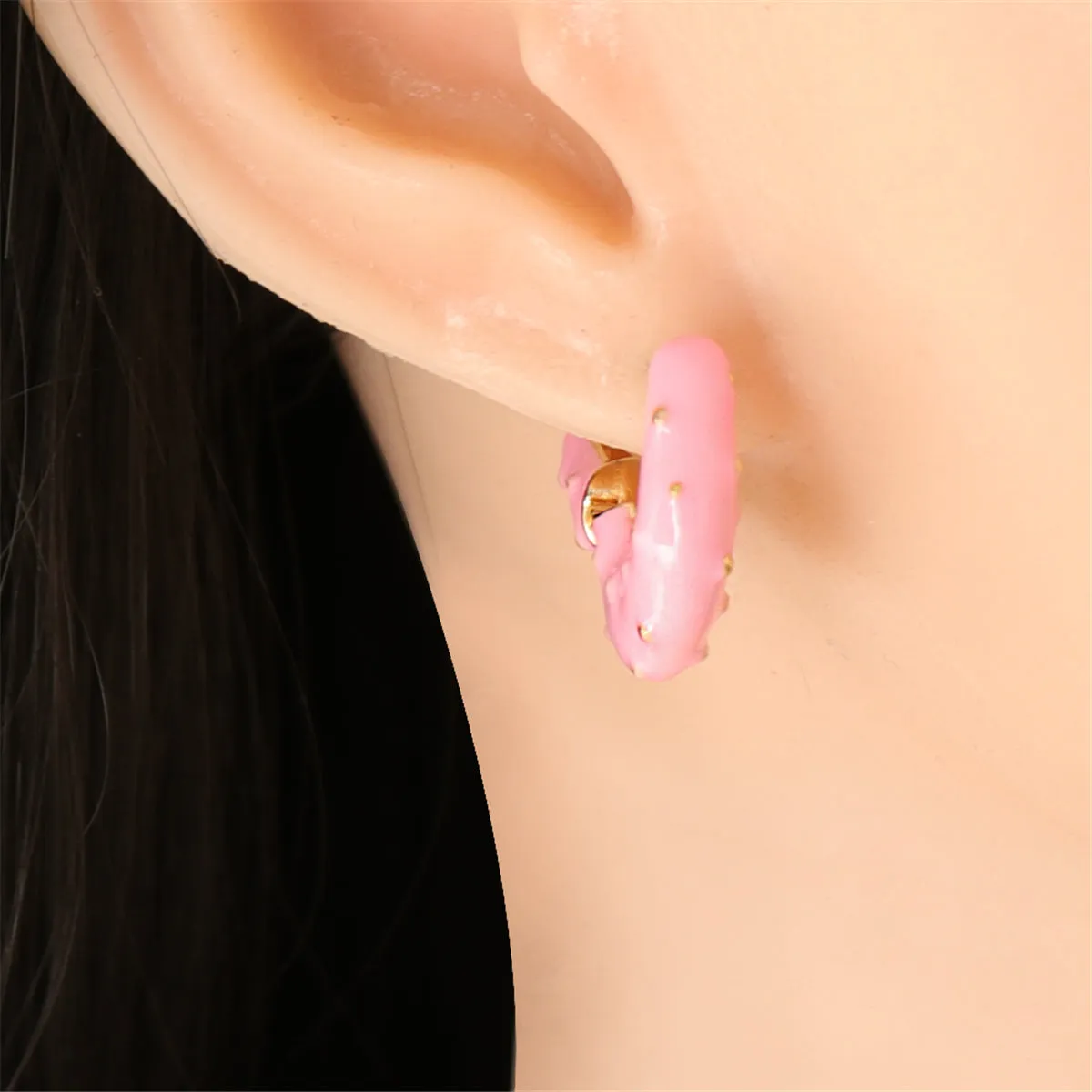 Pink Enamel & 18K Gold-Plated Huggie Earrings