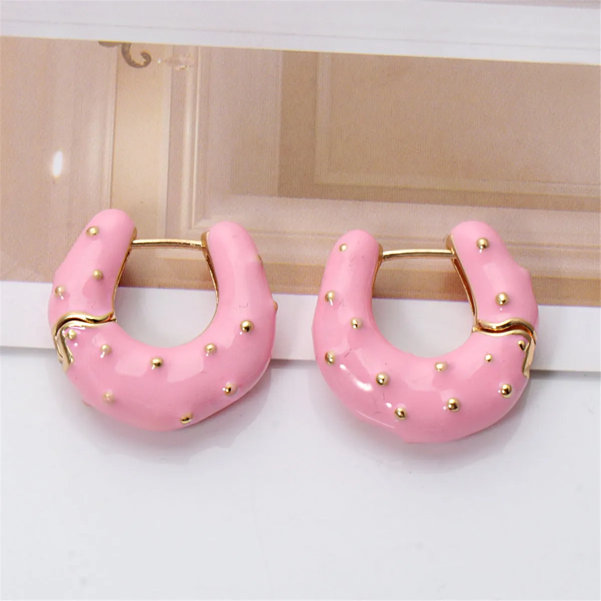 Pink Enamel & 18K Gold-Plated Huggie Earrings