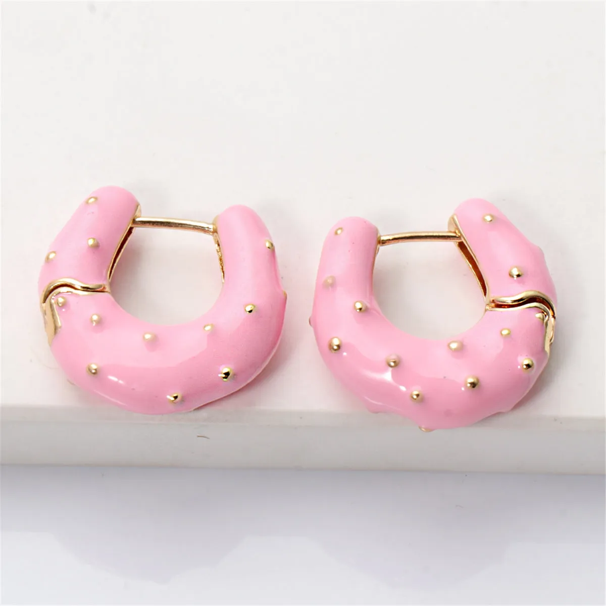 Pink Enamel & 18K Gold-Plated Huggie Earrings