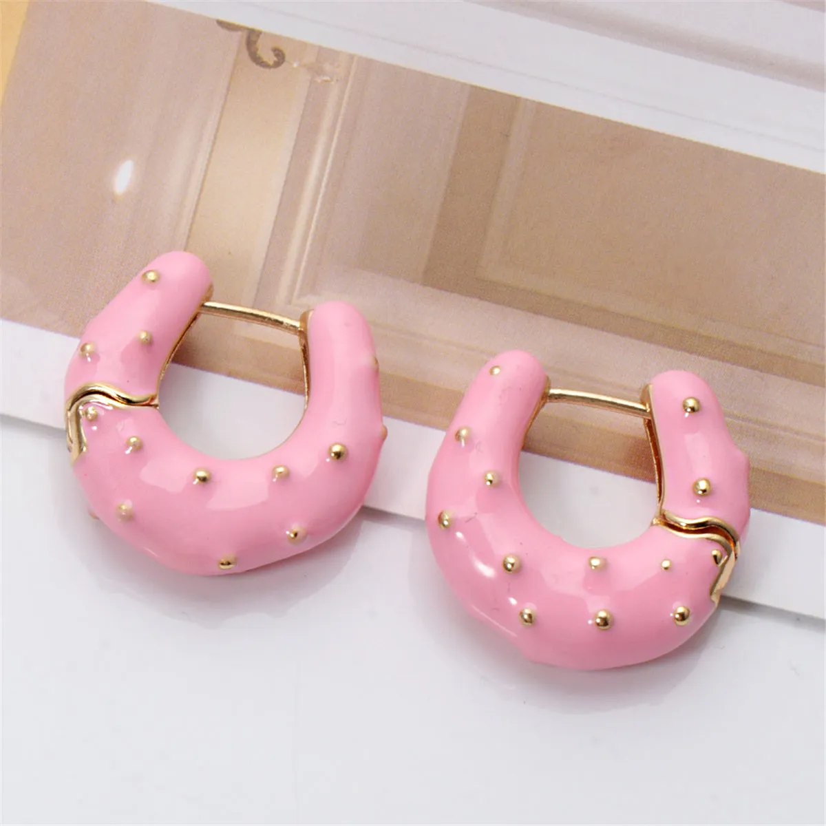 Pink Enamel & 18K Gold-Plated Huggie Earrings
