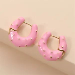 Pink Enamel & 18K Gold-Plated Huggie Earrings