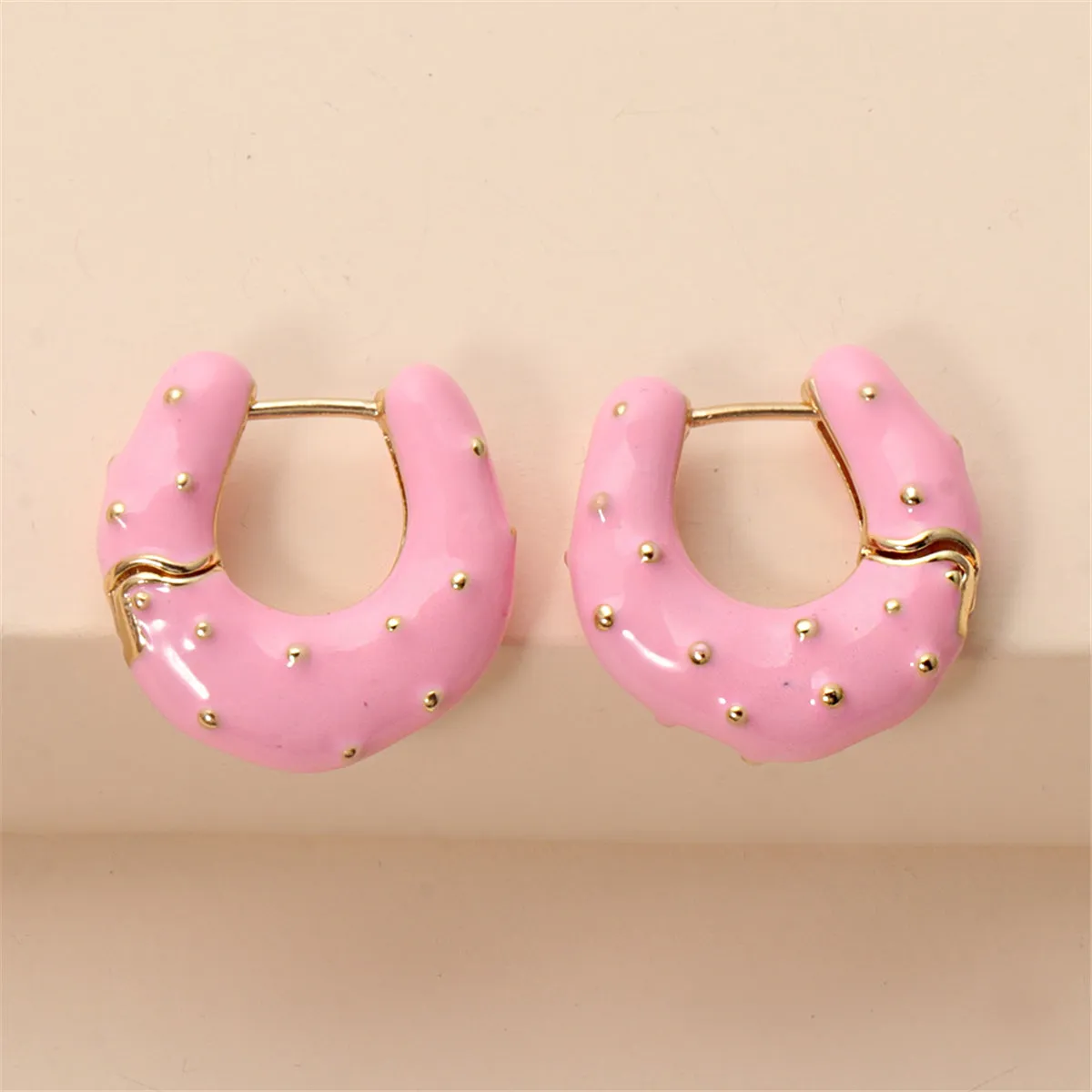 Pink Enamel & 18K Gold-Plated Huggie Earrings