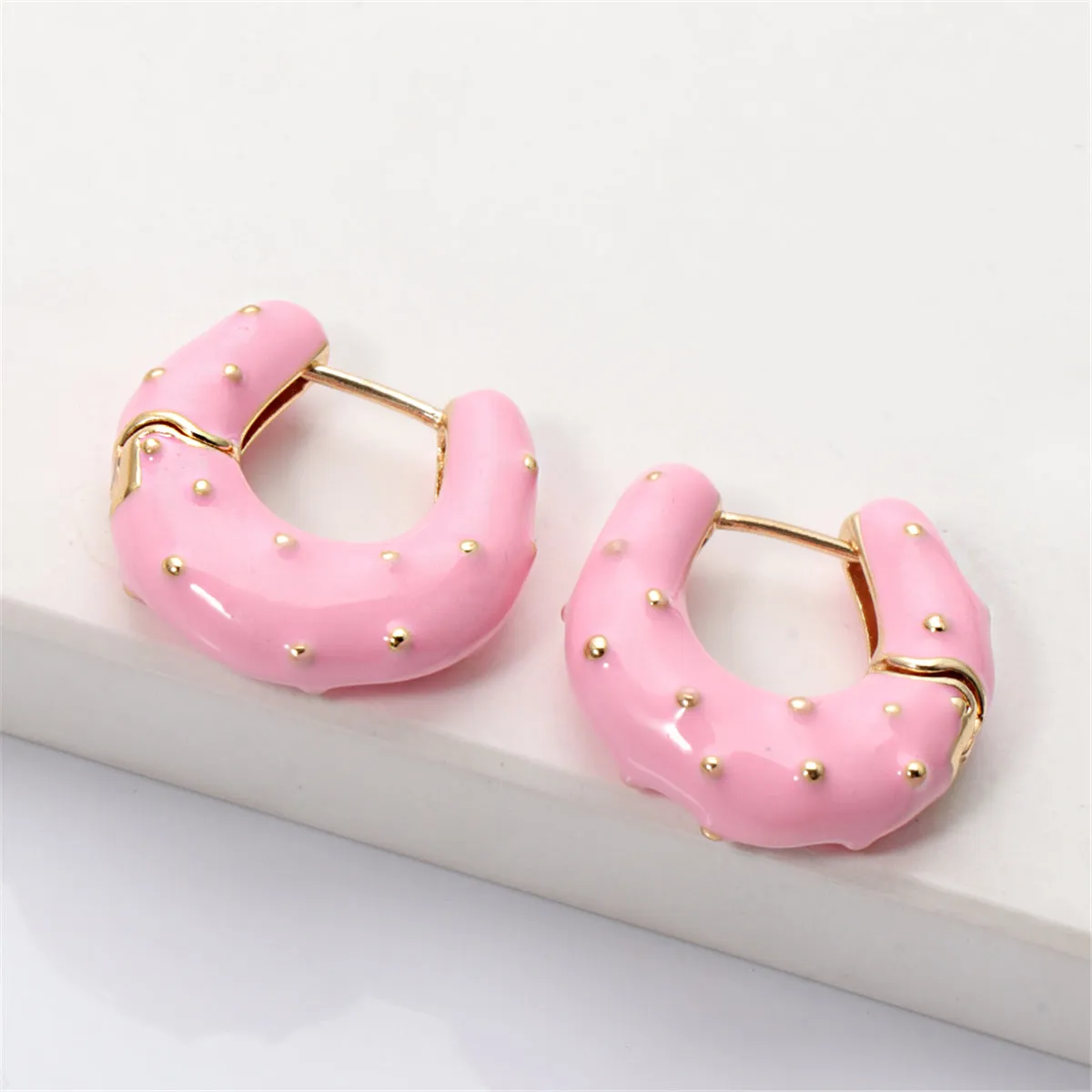 Pink Enamel & 18K Gold-Plated Huggie Earrings