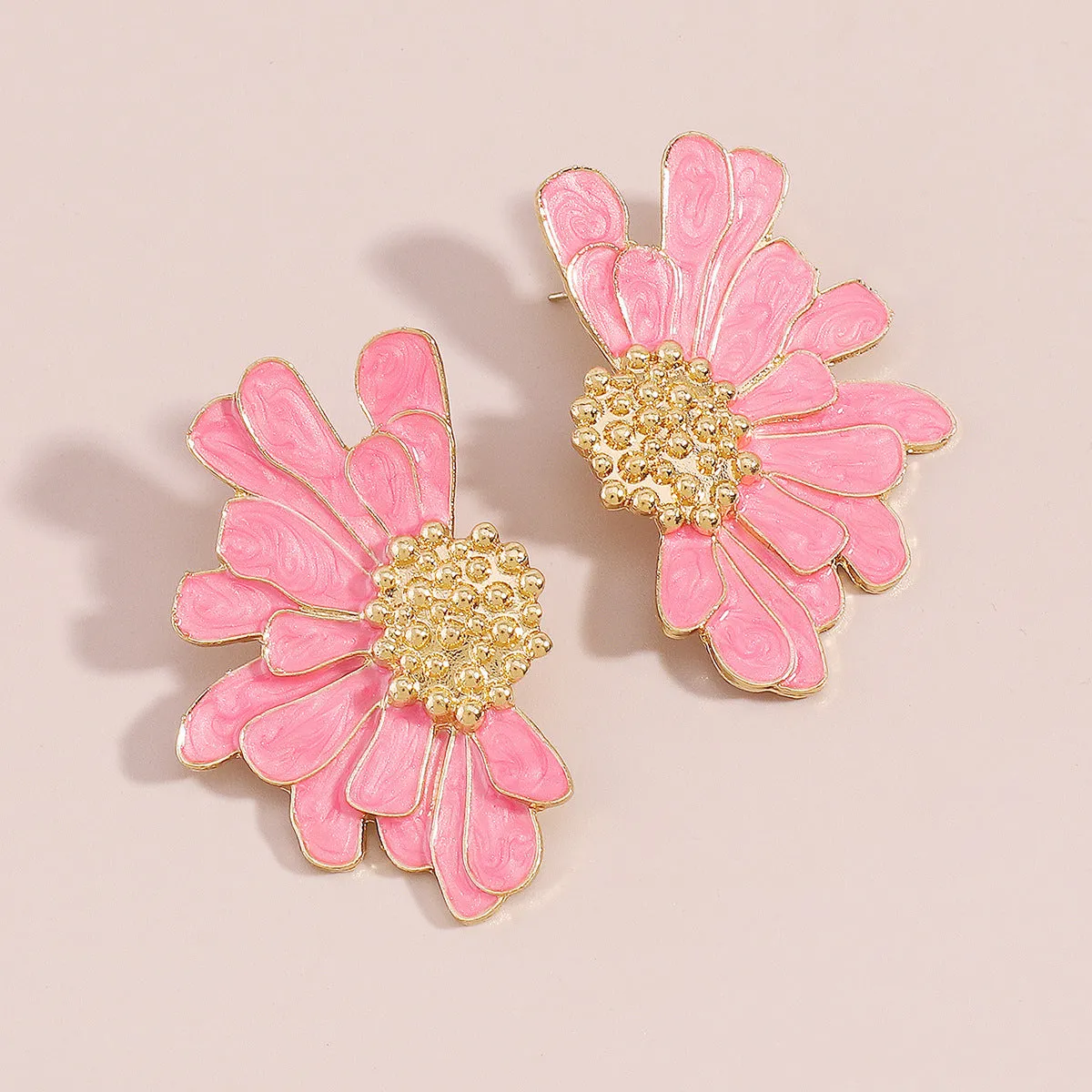 Pink Enamel & 18K Gold-Plated Mum Stud Earrings