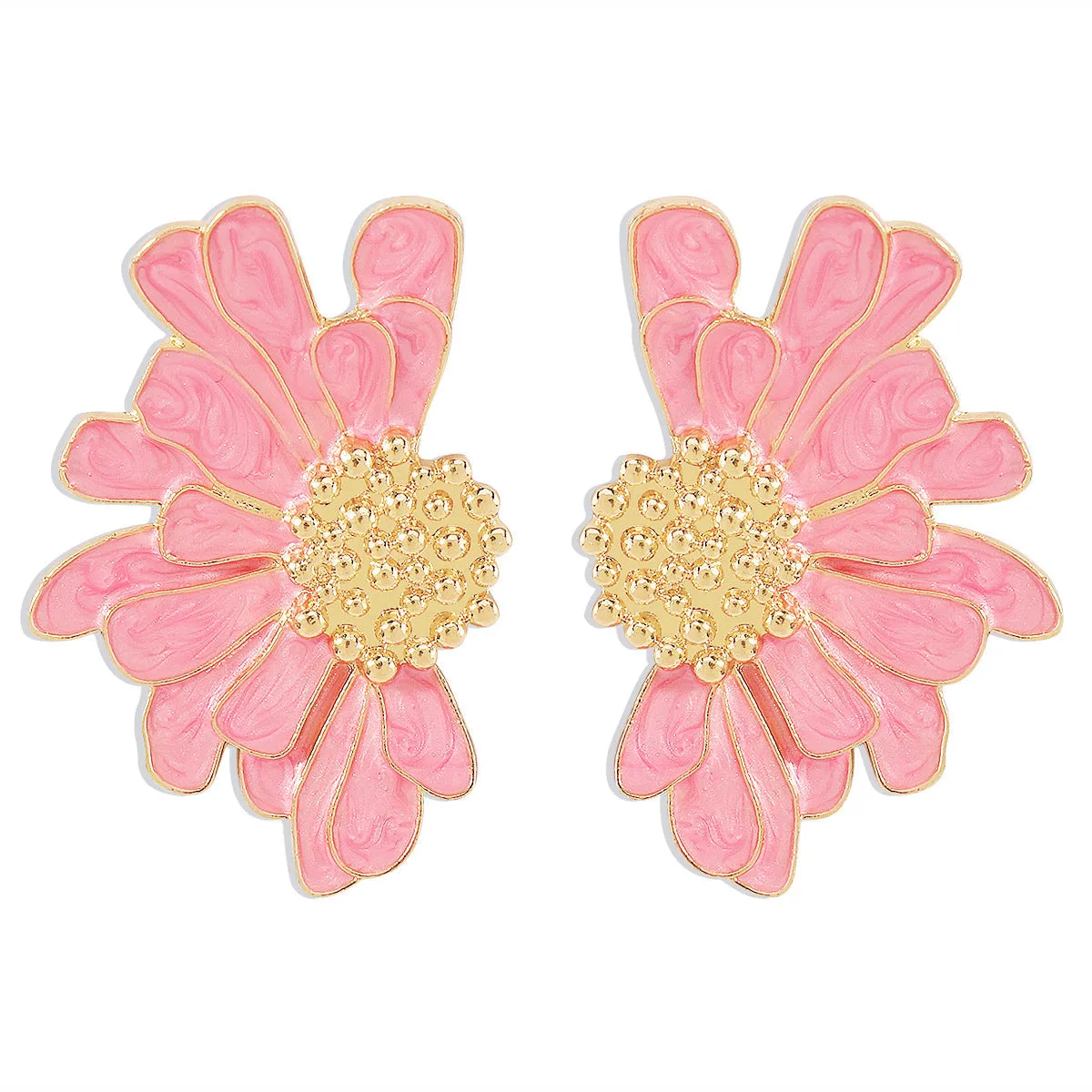 Pink Enamel & 18K Gold-Plated Mum Stud Earrings