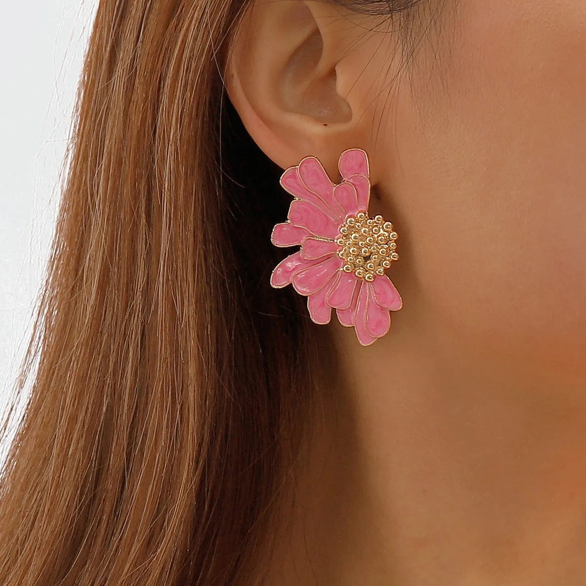 Pink Enamel & 18K Gold-Plated Mum Stud Earrings
