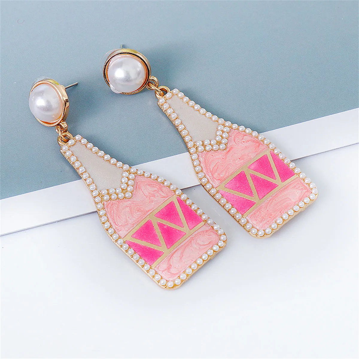 Pink Enamel & Pearl 18K Gold-Plated Bottle Drop Earrings