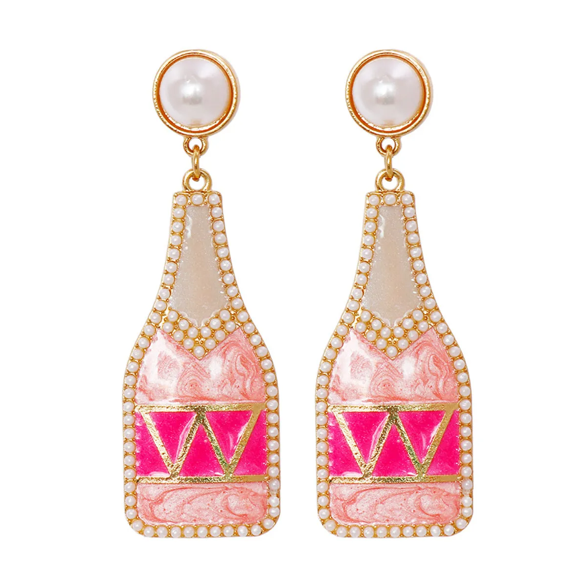 Pink Enamel & Pearl 18K Gold-Plated Bottle Drop Earrings