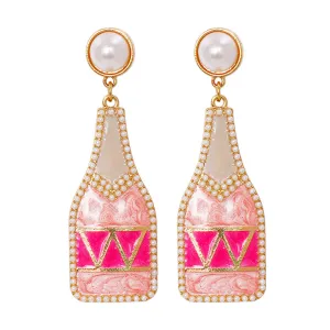 Pink Enamel & Pearl 18K Gold-Plated Bottle Drop Earrings