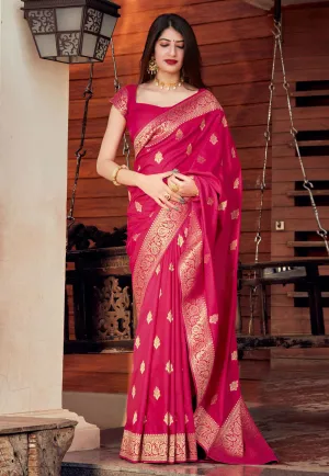 Pink Golden Jacquard Silk Saree