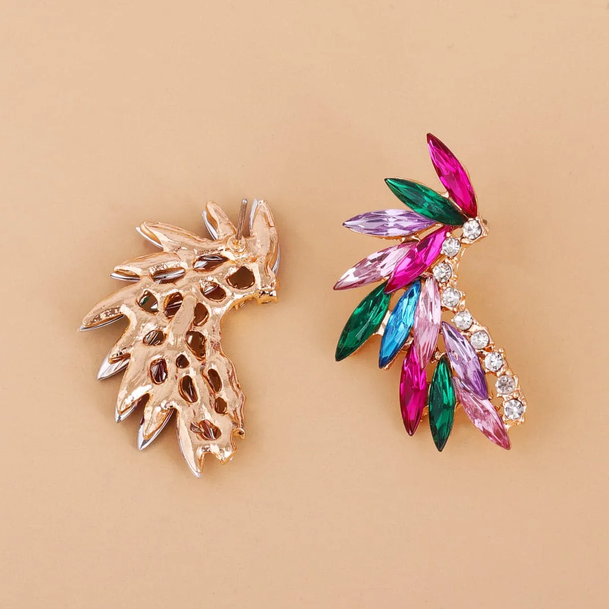 Pink Multicolor Crystal & Cubic Zirconia Wing Stud Earrings