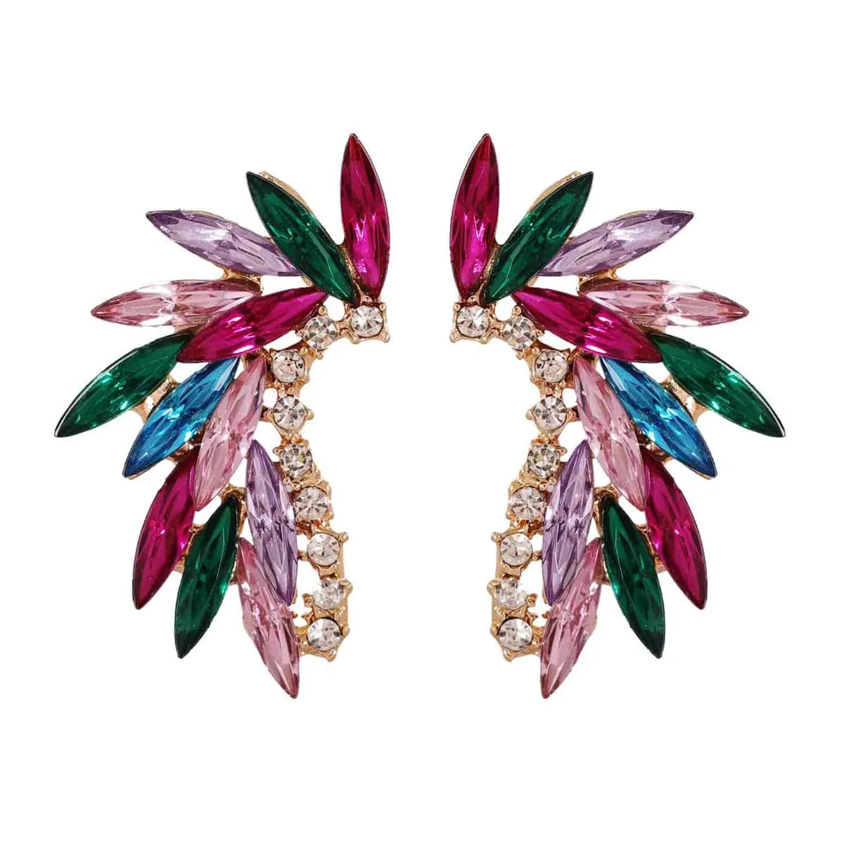 Pink Multicolor Crystal & Cubic Zirconia Wing Stud Earrings