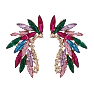 Pink Multicolor Crystal & Cubic Zirconia Wing Stud Earrings