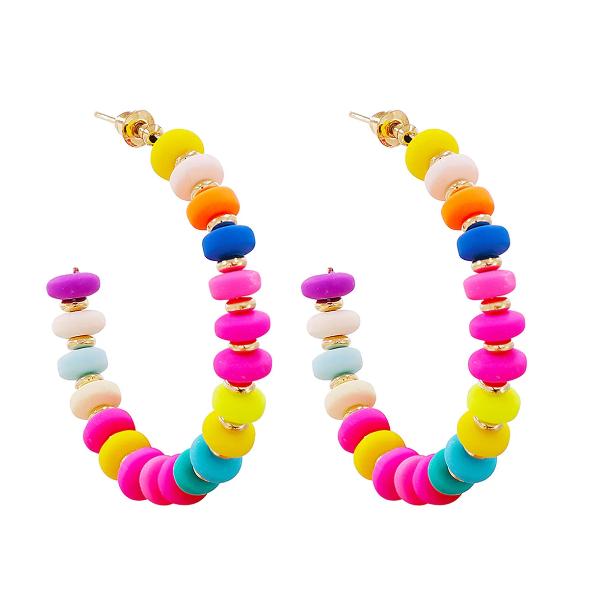 Pink Multicolor Howlite & 18K Gold-Plated Beaded Hoop Earring