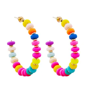 Pink Multicolor Howlite & 18K Gold-Plated Beaded Hoop Earring