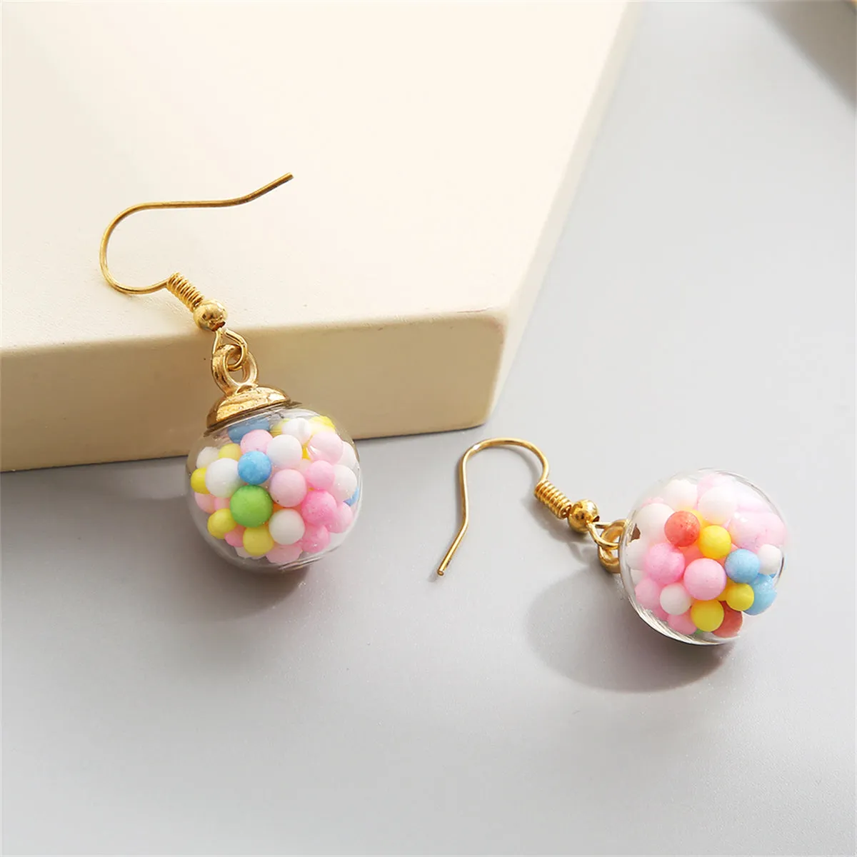 Pink Multicolor Resin & 18K Gold-Plated Ball Drop Earrings