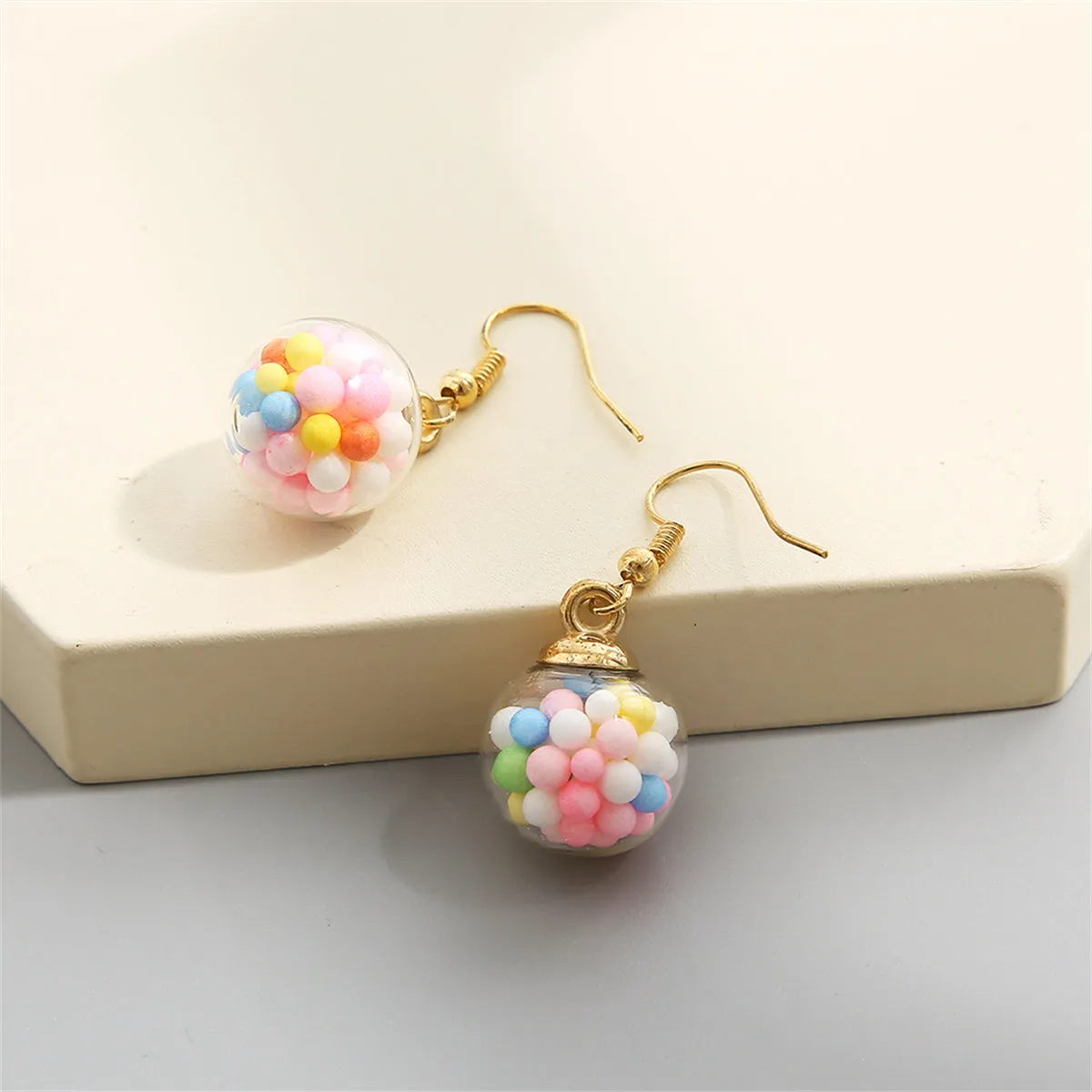 Pink Multicolor Resin & 18K Gold-Plated Ball Drop Earrings