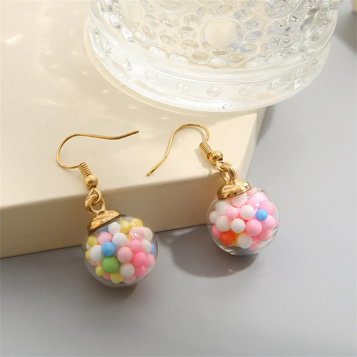 Pink Multicolor Resin & 18K Gold-Plated Ball Drop Earrings