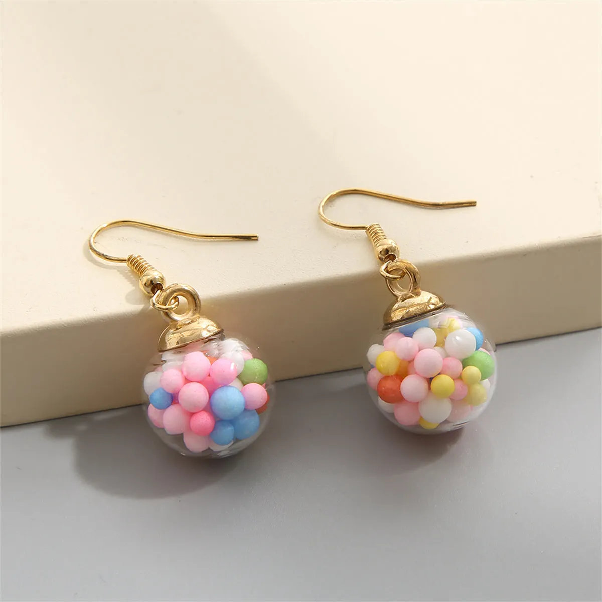 Pink Multicolor Resin & 18K Gold-Plated Ball Drop Earrings