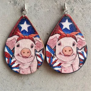 Pink Multicolor Wood & Silver-Plated Pig Drop Earrings