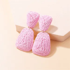 Pink Raffia Ladder Drop Earrings