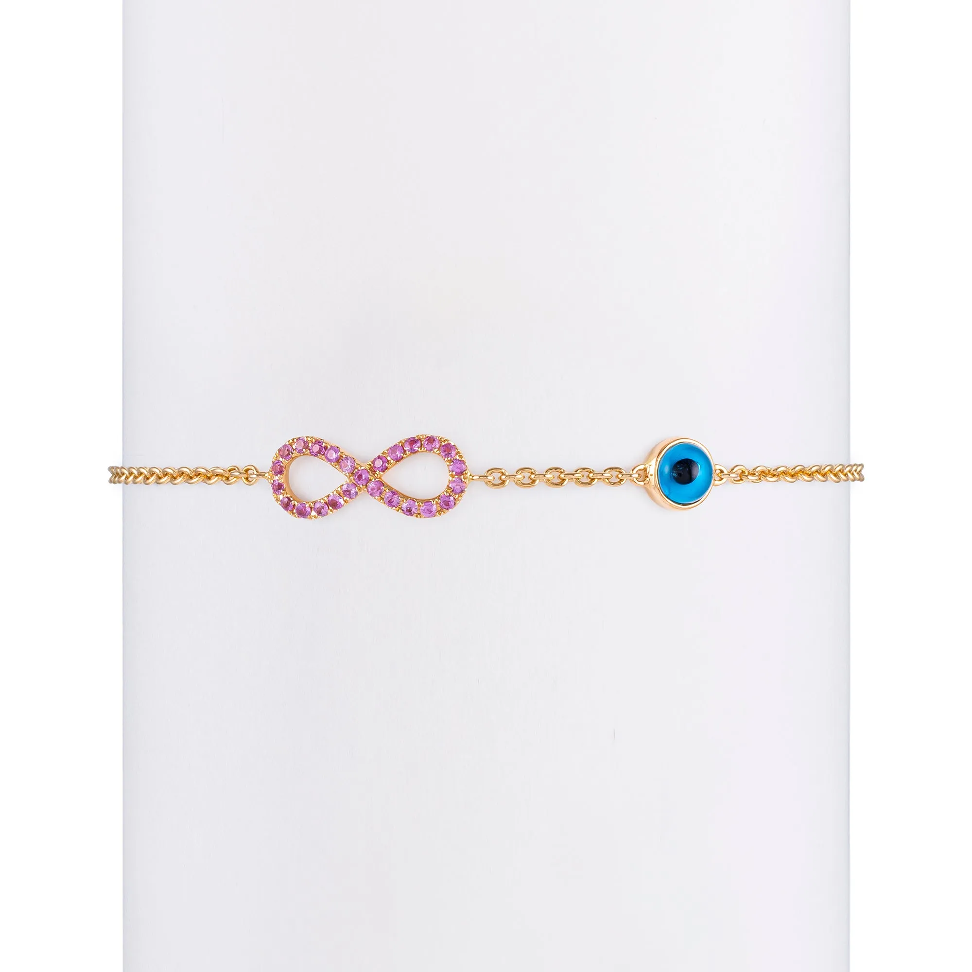 Pink Sapphire Infinity & Turkish Eye Bracelet