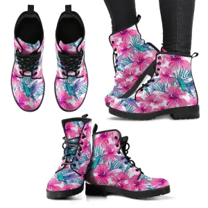 Pink Tropical Hummingbird Women's Eco-Friendly Leather Boots