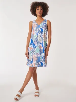 Plus Size Printed Linen Trapeze Dress