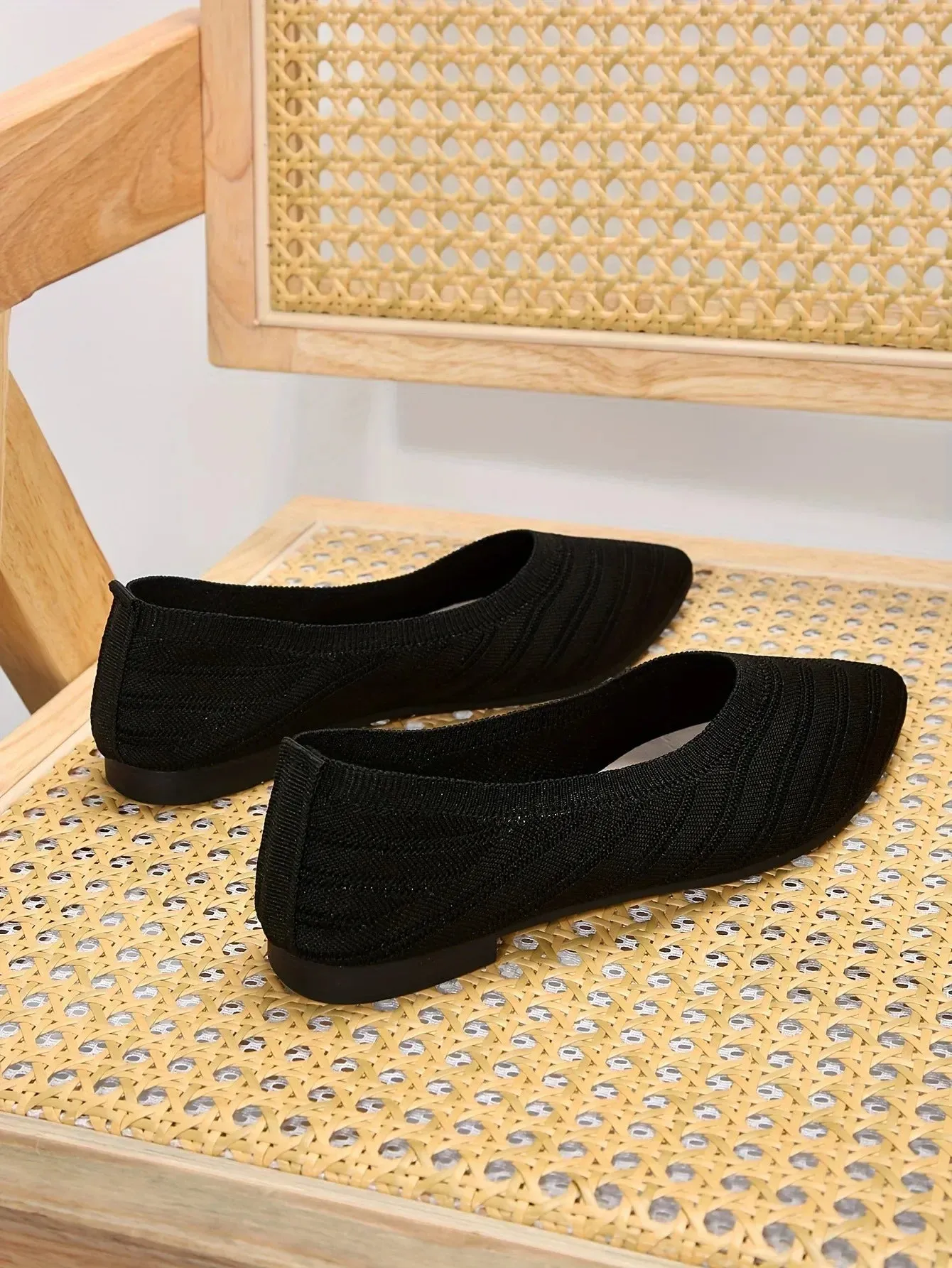 Pointed Toe Flats - Solid Color Knitted Slip-On Office Shoes, Casual Ballet Flats, Women's Loafers, Zapatos de Mujer