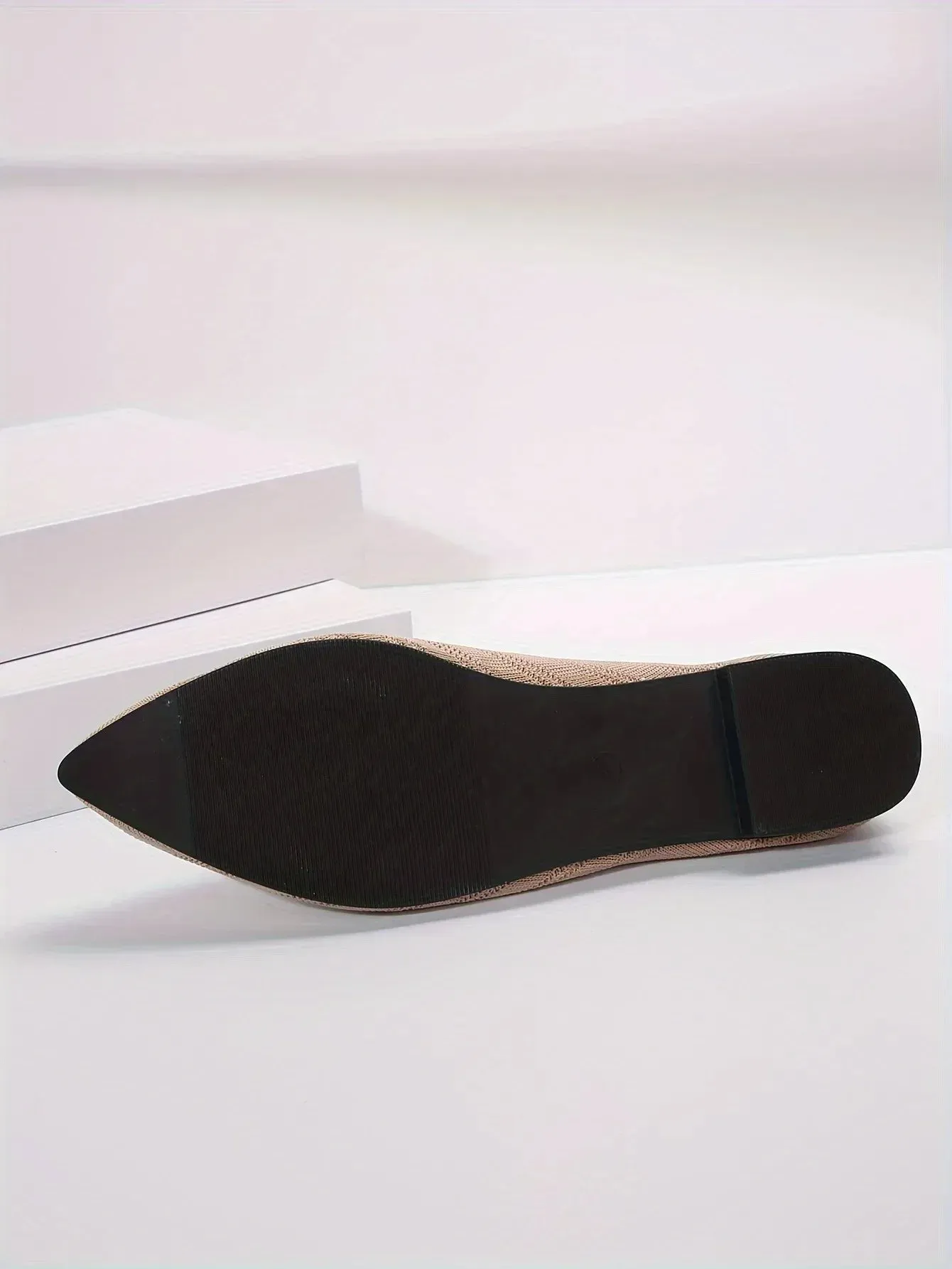 Pointed Toe Flats - Solid Color Knitted Slip-On Office Shoes, Casual Ballet Flats, Women's Loafers, Zapatos de Mujer