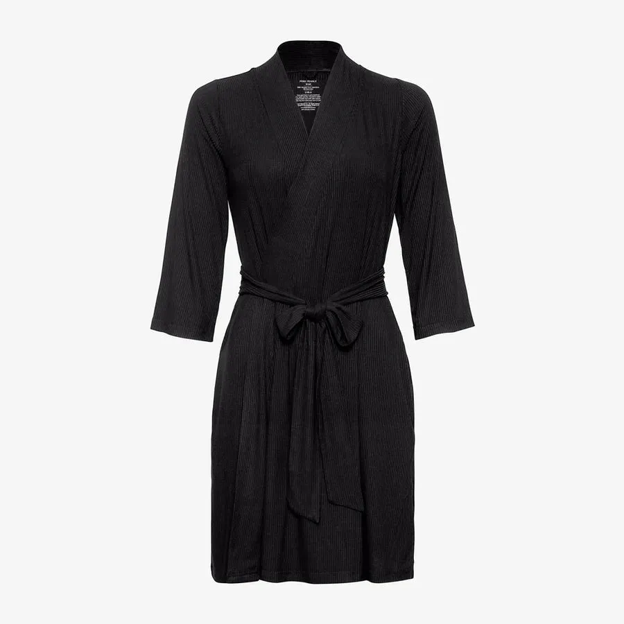 Posh Peanut Solid Ribbed Robe - Black