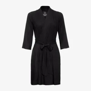 Posh Peanut Solid Ribbed Robe - Black